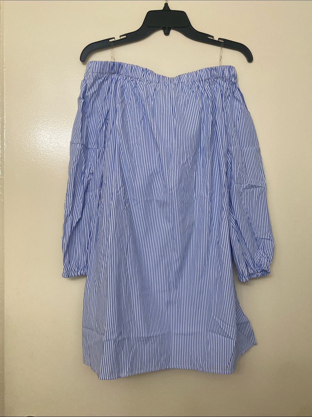 Blue and White Striped Off-Shoulder Dress